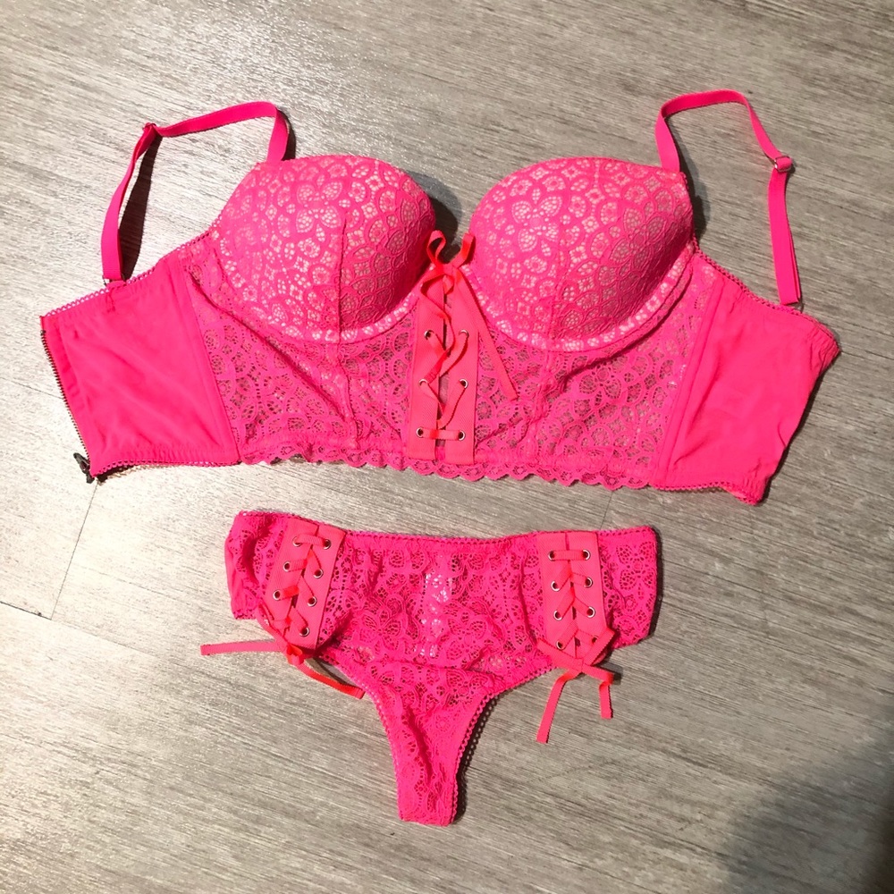 Hot Pink Victoria’s Secret Corset Bra and PantySet